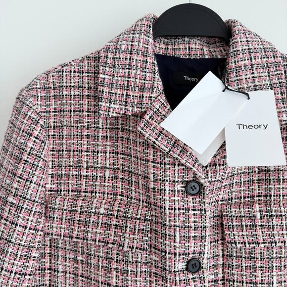 Theory Tweed Blazer Jacket 10 Pink Quiet Luxury Elegant Old Money Blair Waldorf - Picture 2 of 8
